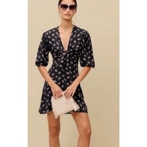 Maje IMPRIME RUISSO Floral-Print Knotted Woven Mini Dress Size 36